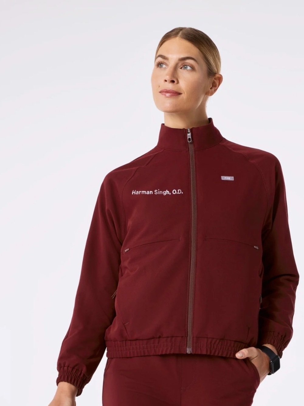 Figs Women's Burgundy Bomber Jacket